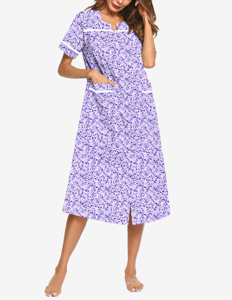 Snap Front Dusters Cotton Housecoat Nightgown