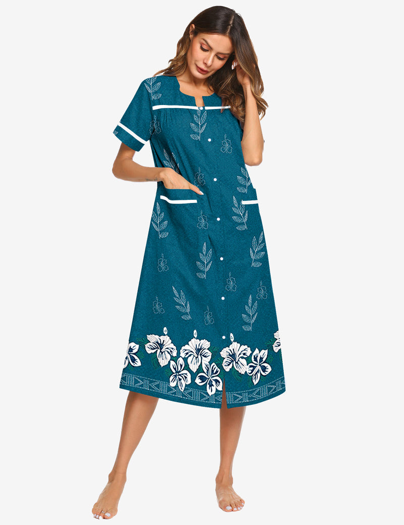 Snap Front Dusters Cotton Housecoat Nightgown
