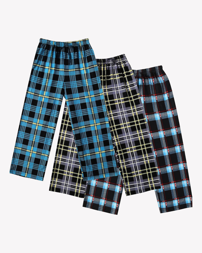 Boys 3 Pack Plaid Lounge Pants with 2 Pockets