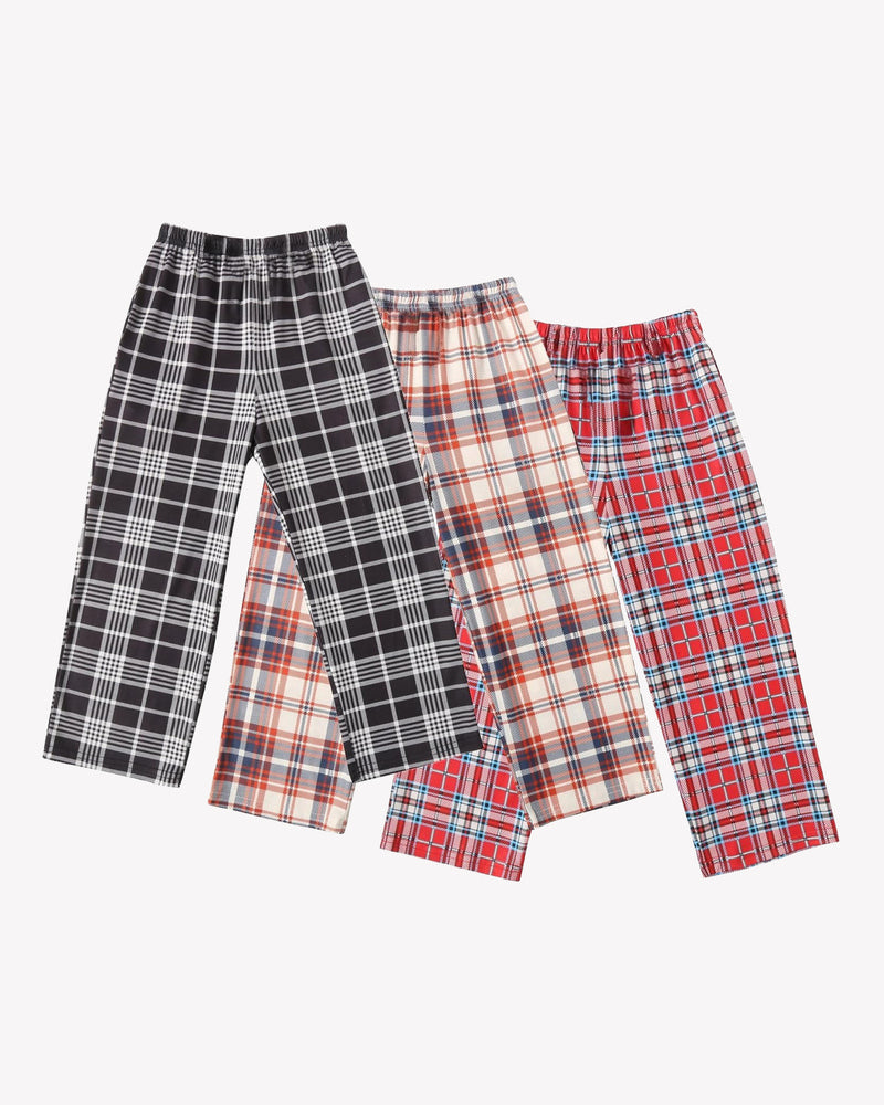 Boys 3 Pack Plaid Lounge Pants with 2 Pockets