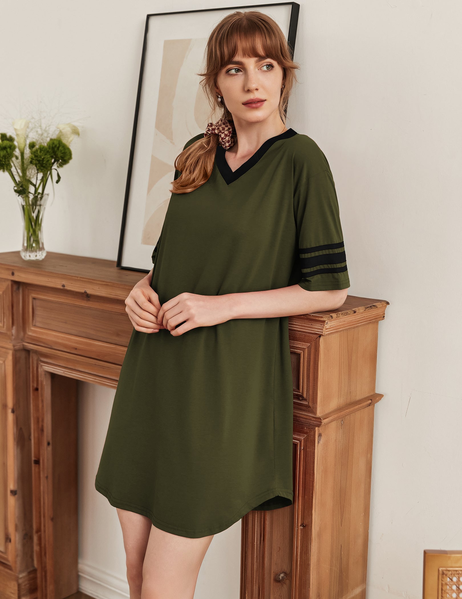 Stylish Contrast Color Cool Sleep Dress (US Only)