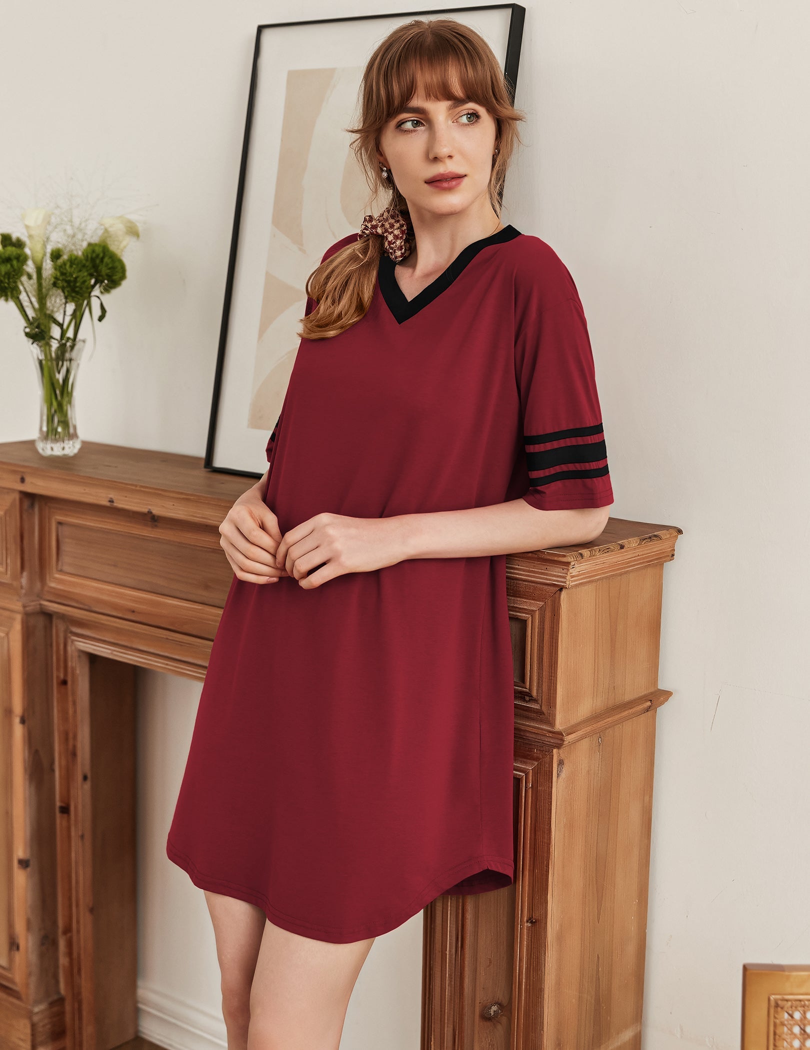 Stylish Contrast Color Cool Sleep Dress (US Only)
