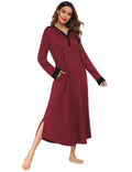 Button  v neck Full Length Sleepshirt Nightgown with Pockets
