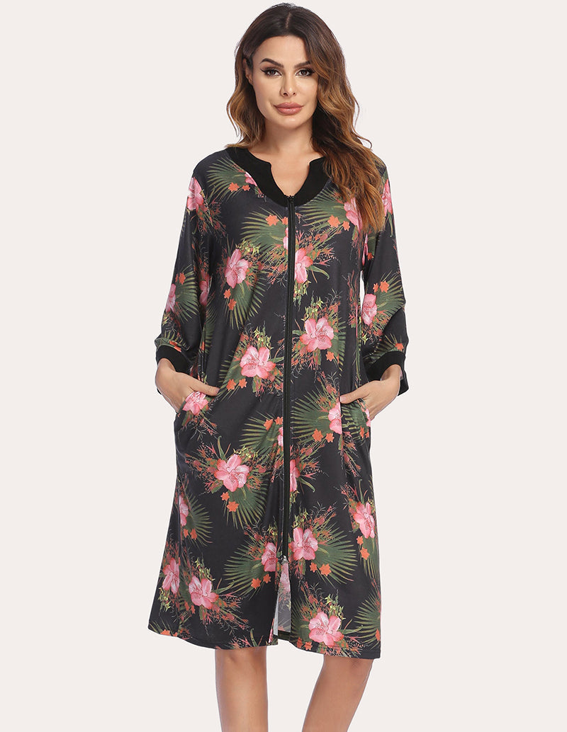Zipper Robe 3/4 Sleeve Nightgowns (US Only)
