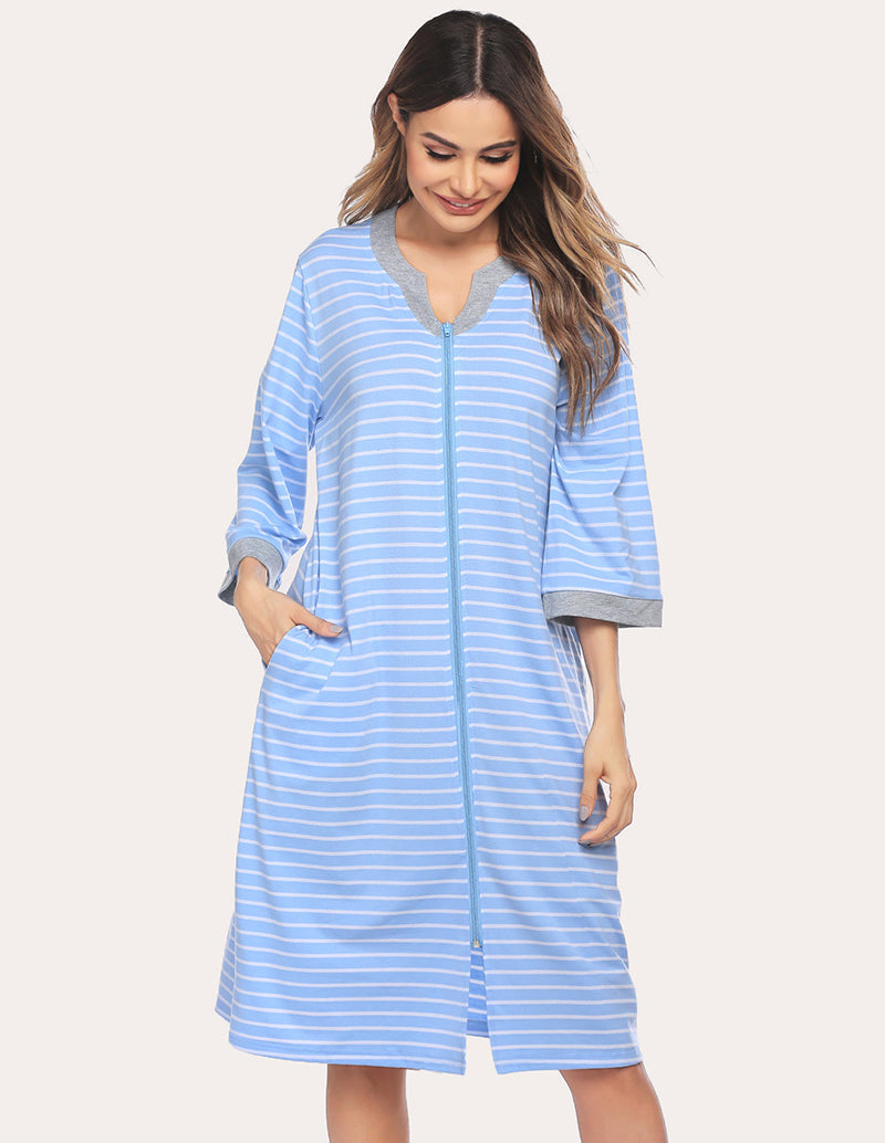 Zipper Robe 3/4 Sleeve Nightgowns (US Only)