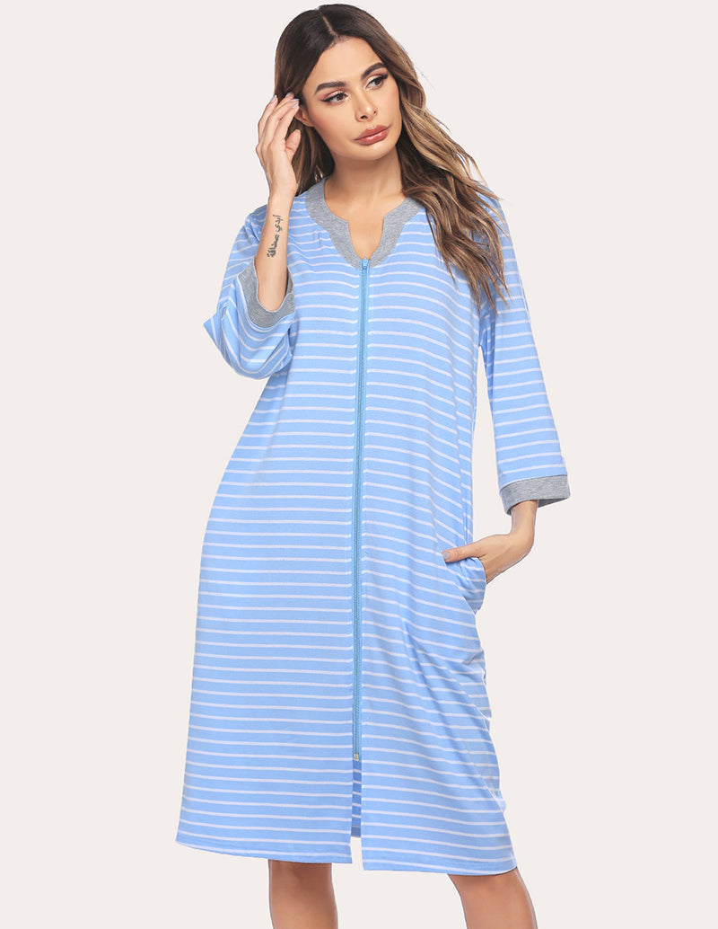 Zipper Robe 3/4 Sleeve Nightgowns (US Only)