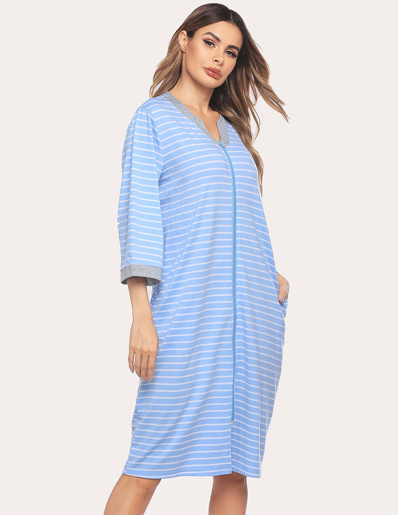 Zipper Robe 3/4 Sleeve Nightgowns (US Only)