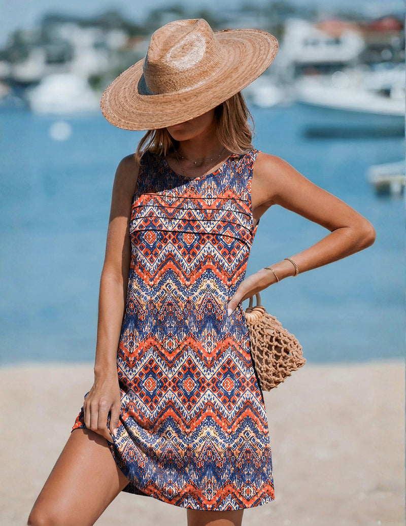 Pleated Front Bathing Suit Coverups Casual Tank Beach Dress