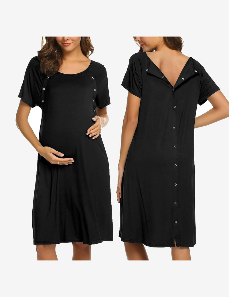 Short Sleeve Maternity Nightgown with Button