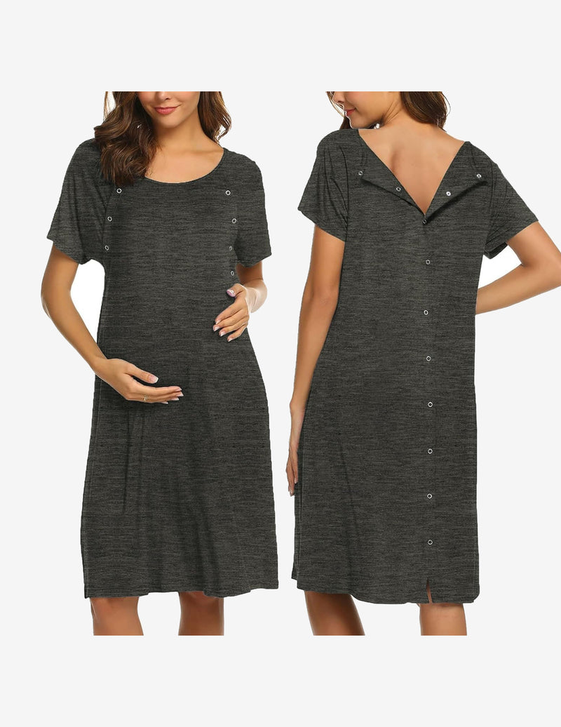 Short Sleeve Maternity Nightgown with Button