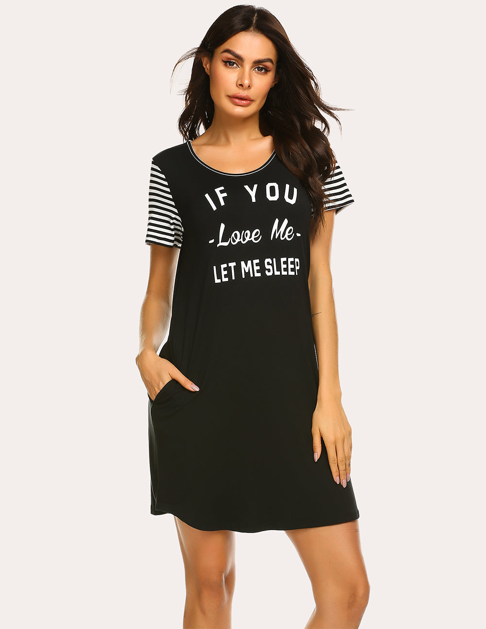 Striped Short Sleeve Printed Nightdress (US Only)