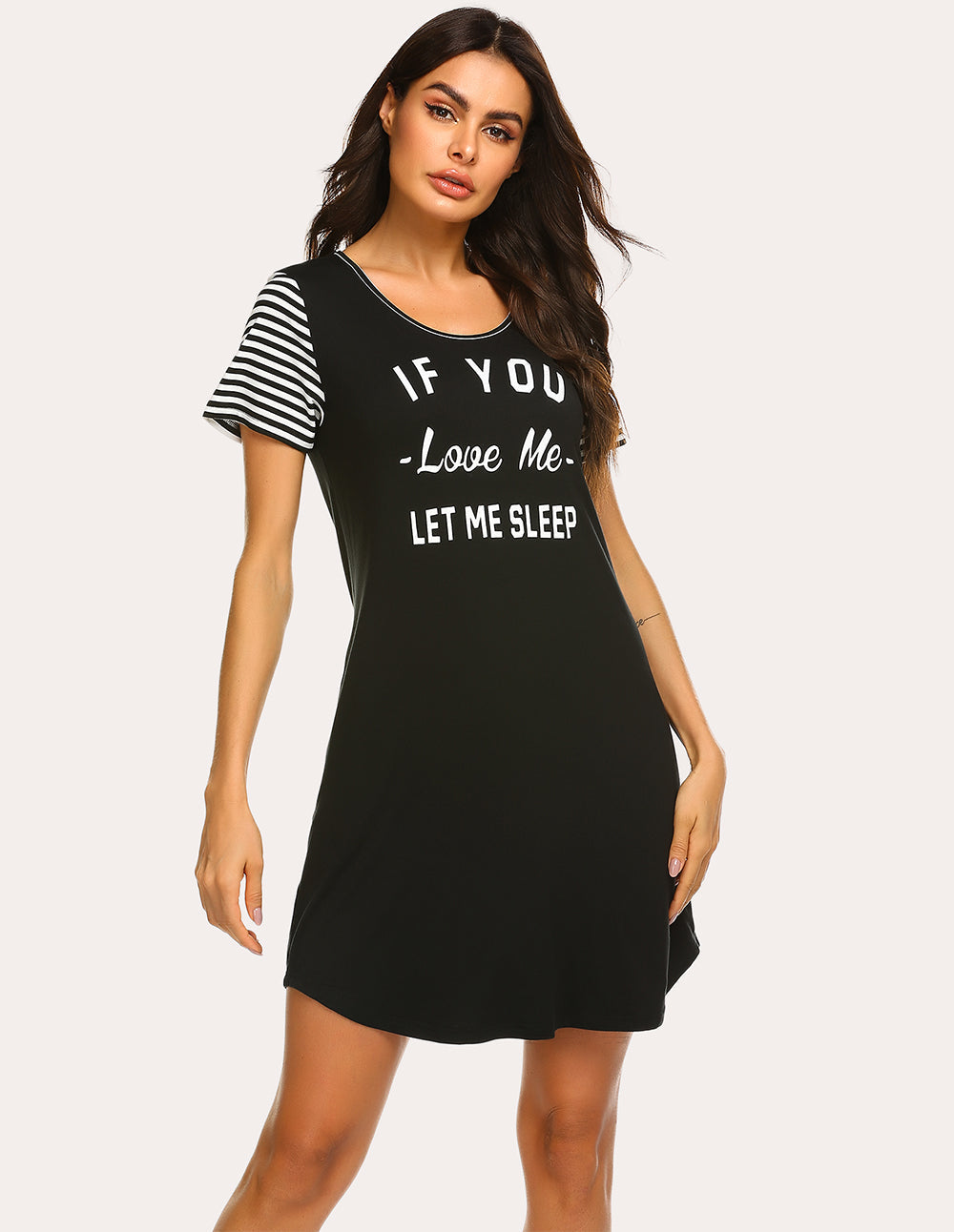 Striped Short Sleeve Printed Nightdress (US Only)