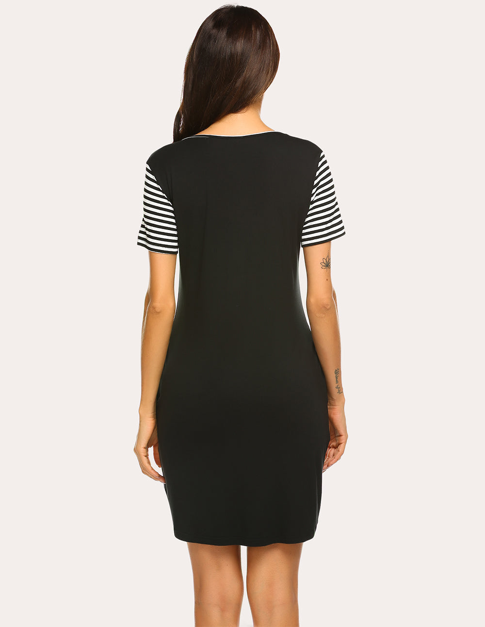 Striped Short Sleeve Printed Nightdress (US Only)