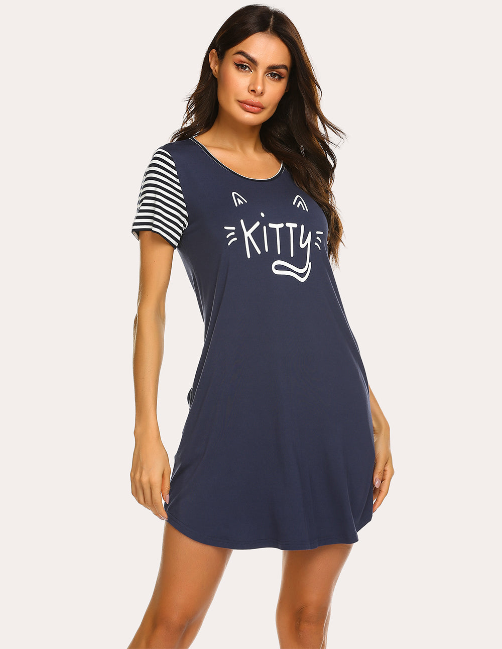 Striped Short Sleeve Printed Nightdress (US Only)