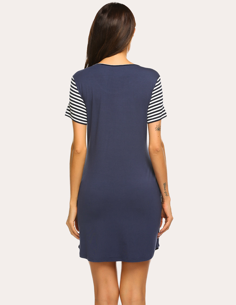 Striped Short Sleeve Printed Nightdress (US Only)