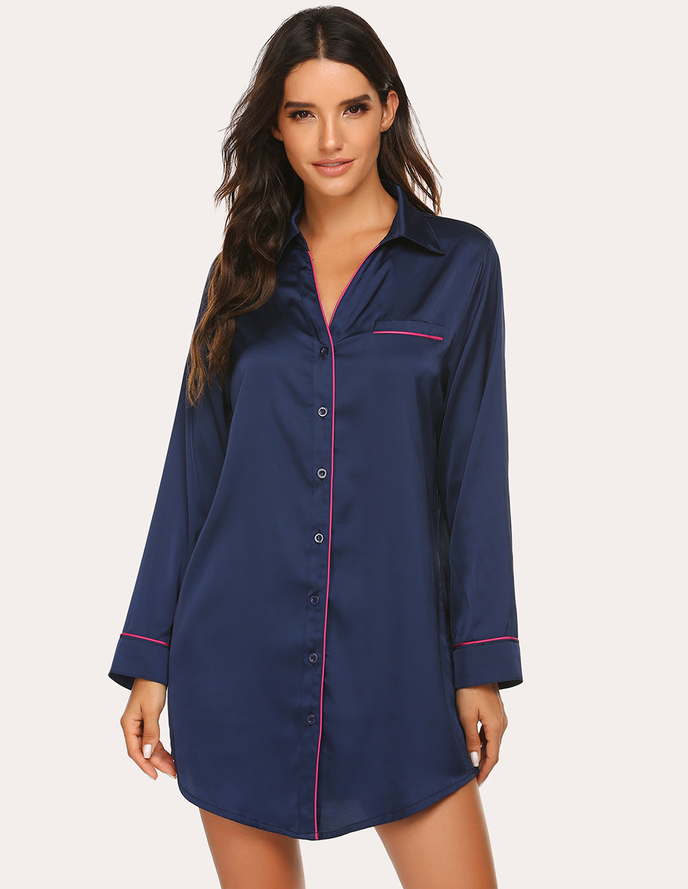 Boyfriend Style Satin NightShirt Nightgown (US Only)