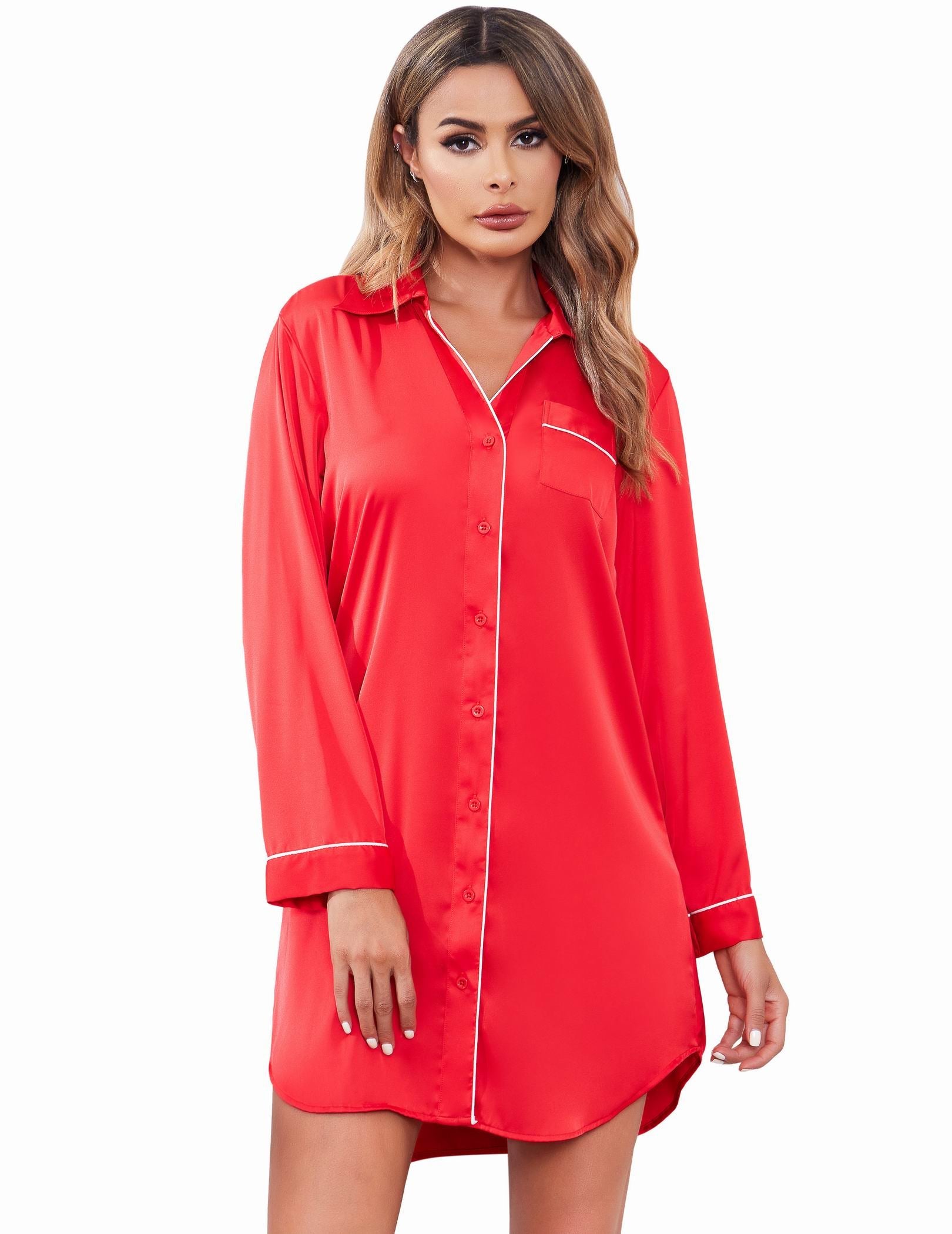 Boyfriend Style Satin NightShirt Nightgown (US Only)