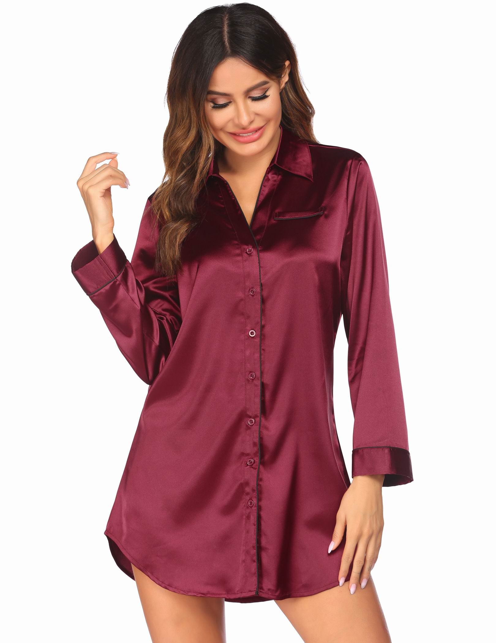 Boyfriend Style Satin NightShirt Nightgown (US Only)