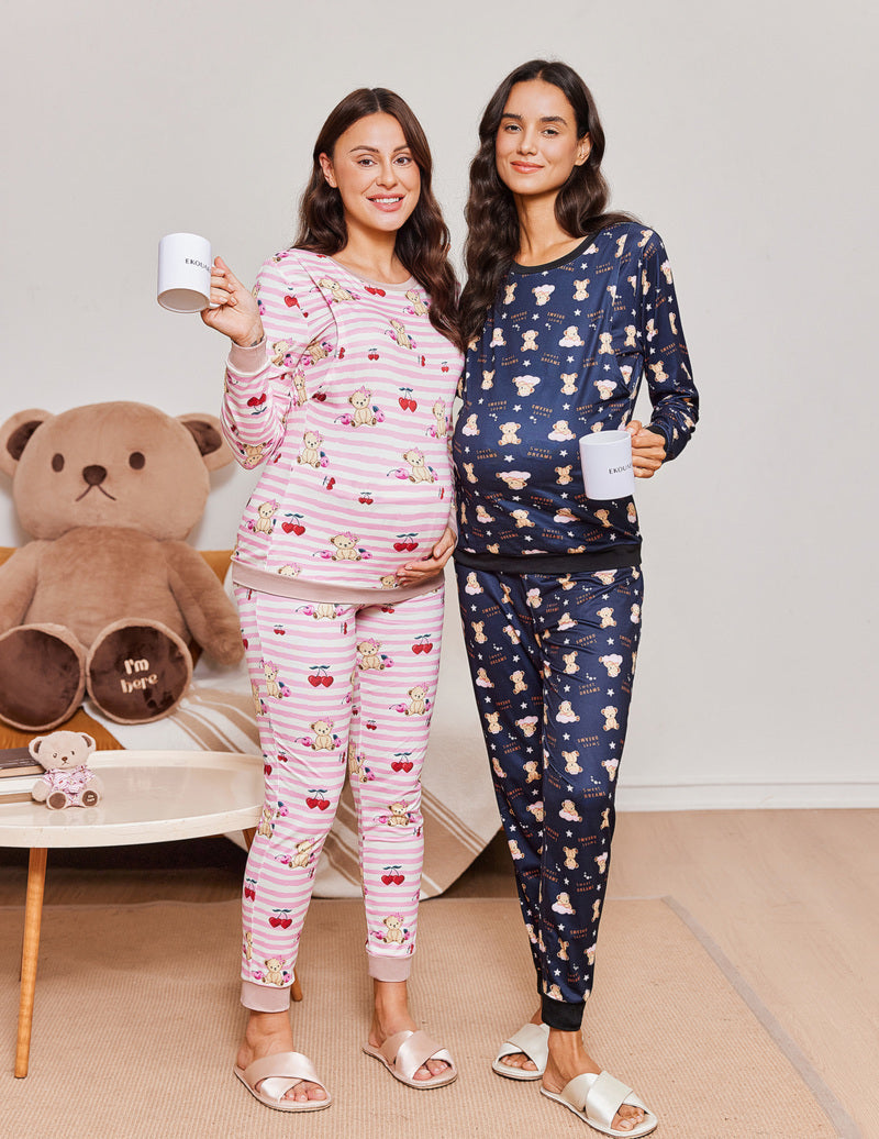 Teddy Pajama Set Long Sleeve Maternity Sleepwear