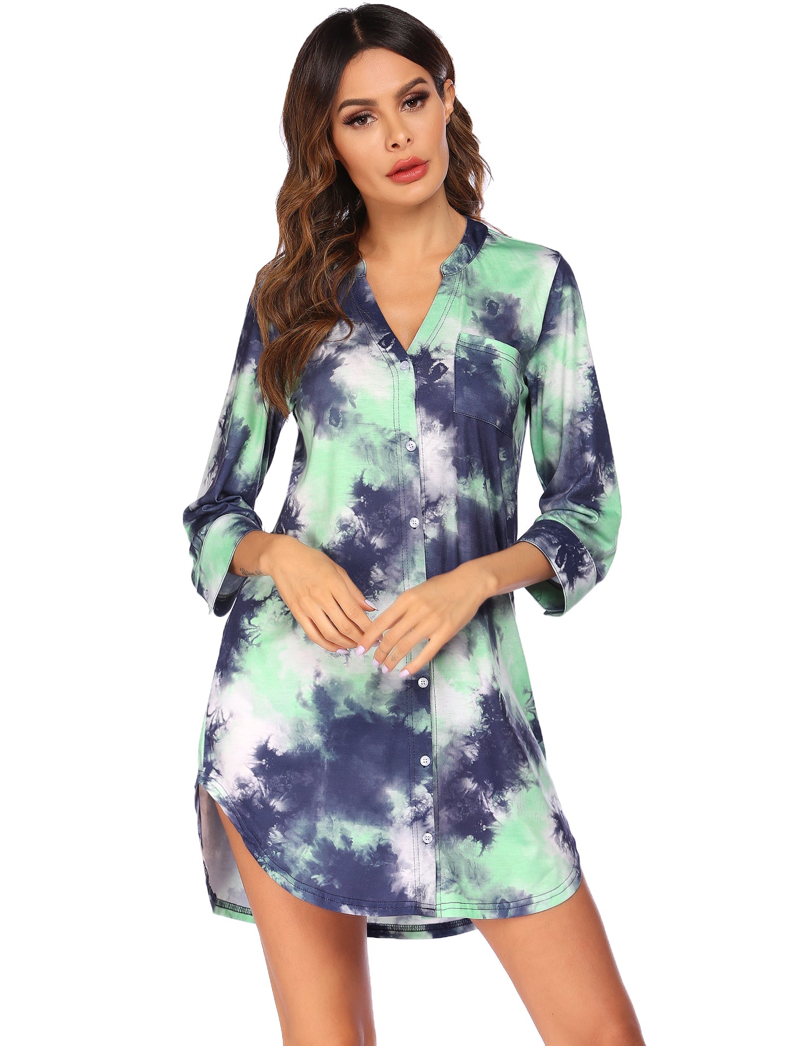 3/4 Sleeve Striped Sleep Dress (US Only)