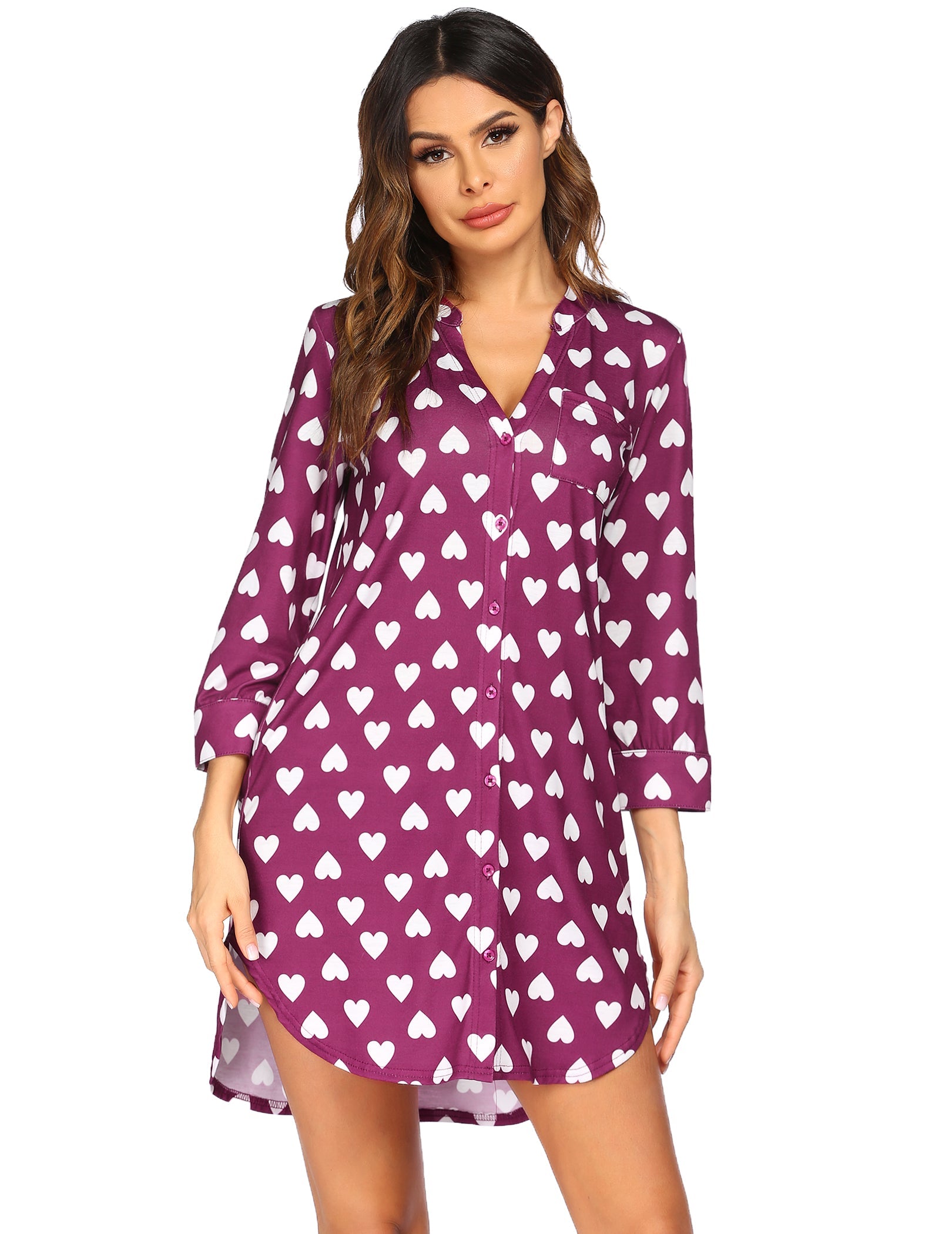 3/4 Sleeve Striped Sleep Dress (US Only)