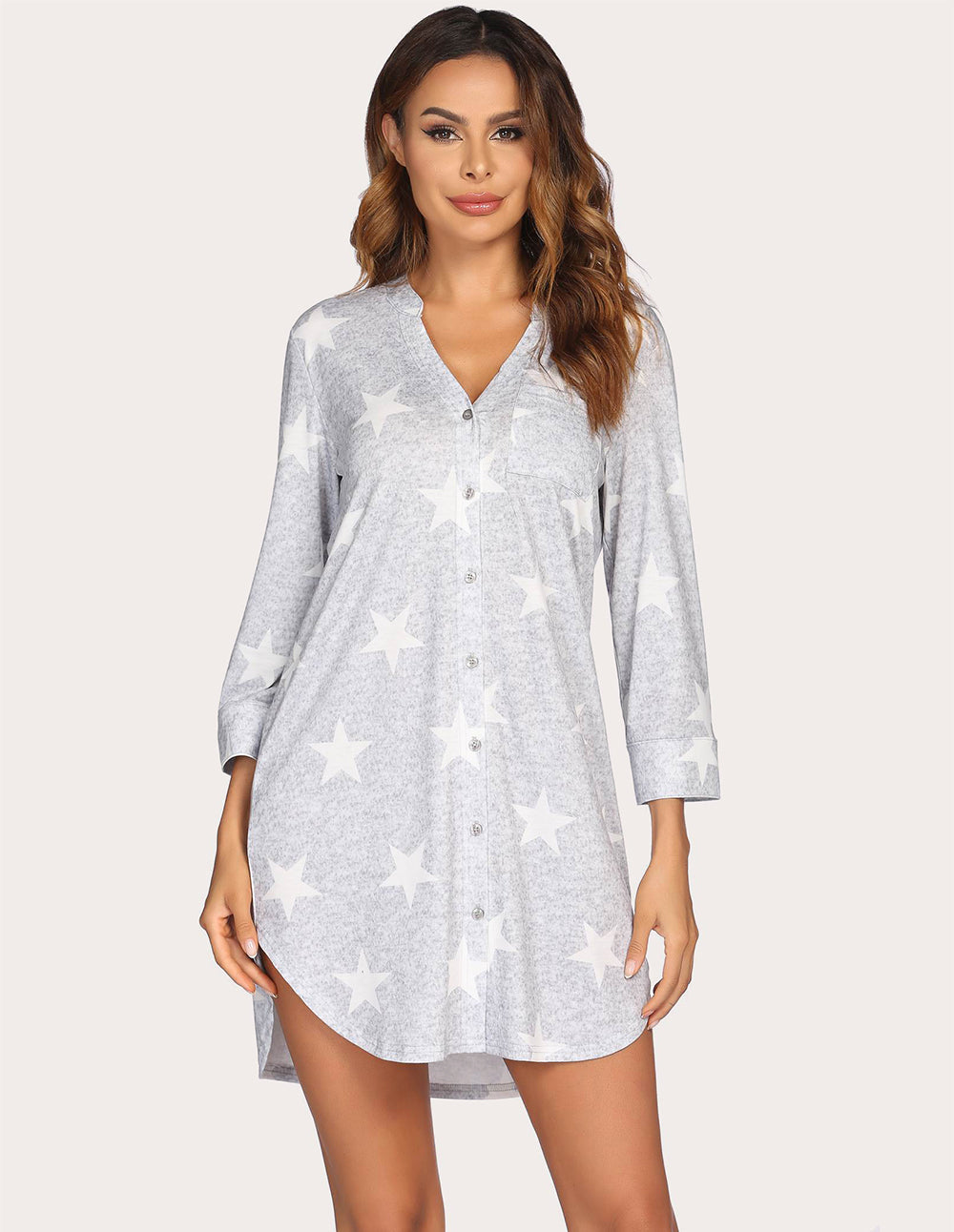3/4 Sleeve Striped Sleep Dress (US Only)
