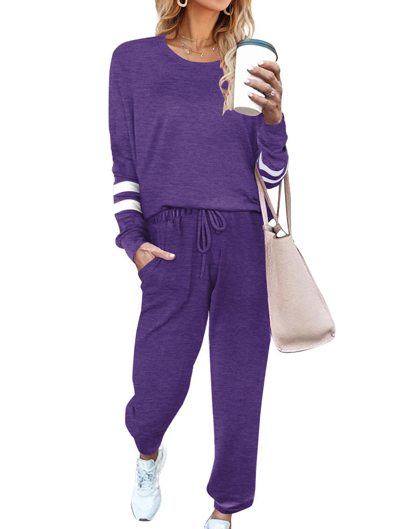 Solid Pajamas Set with Pockets 2 Piece Outfits Lounge Sets