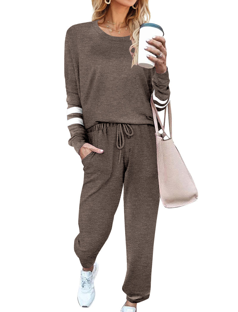 Solid Pajamas Set with Pockets 2 Piece Outfits Lounge Sets
