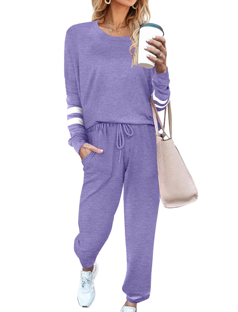 Solid Pajamas Set with Pockets 2 Piece Outfits Lounge Sets