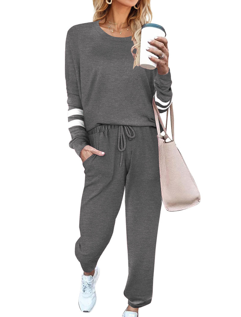 Solid Pajamas Set with Pockets 2 Piece Outfits Lounge Sets