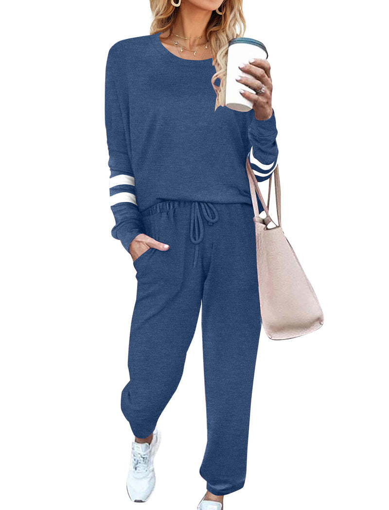 Solid Pajamas Set with Pockets 2 Piece Outfits Lounge Sets