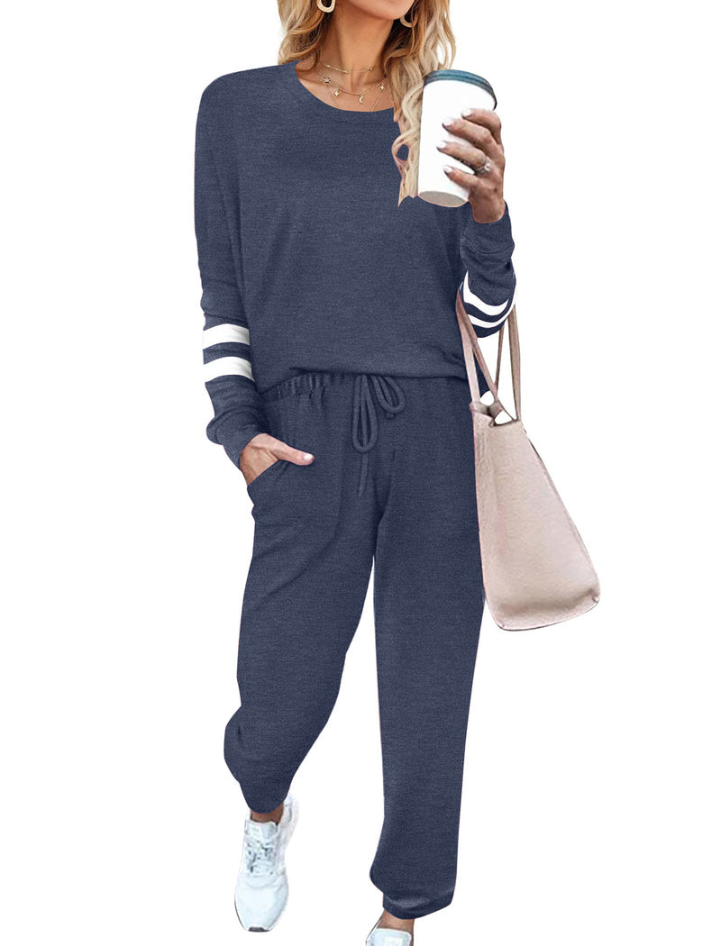 Solid Pajamas Set with Pockets 2 Piece Outfits Lounge Sets