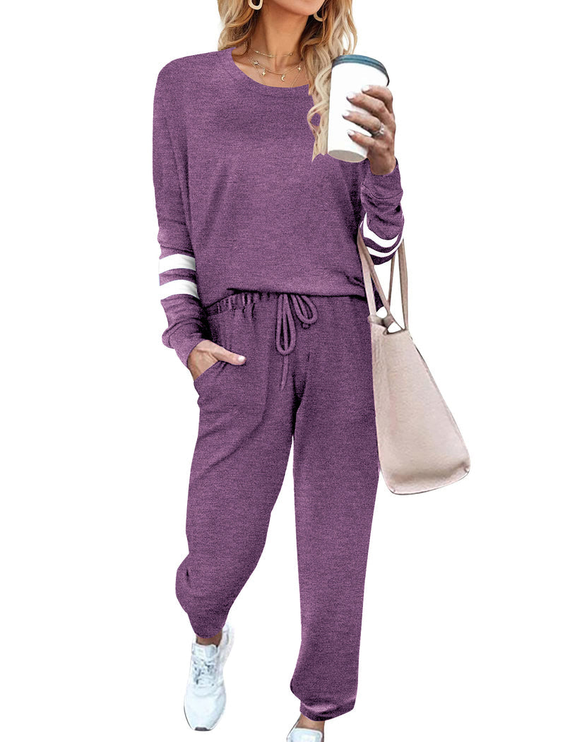 Solid Pajamas Set with Pockets 2 Piece Outfits Lounge Sets