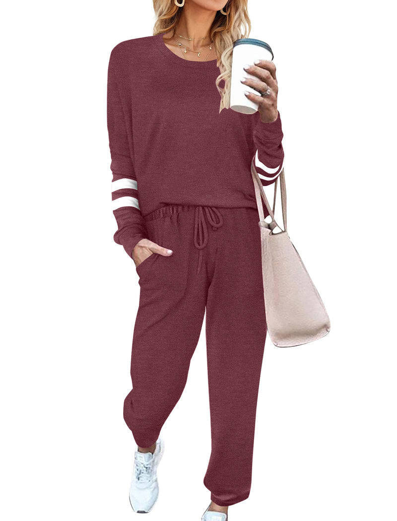 Solid Pajamas Set with Pockets 2 Piece Outfits Lounge Sets