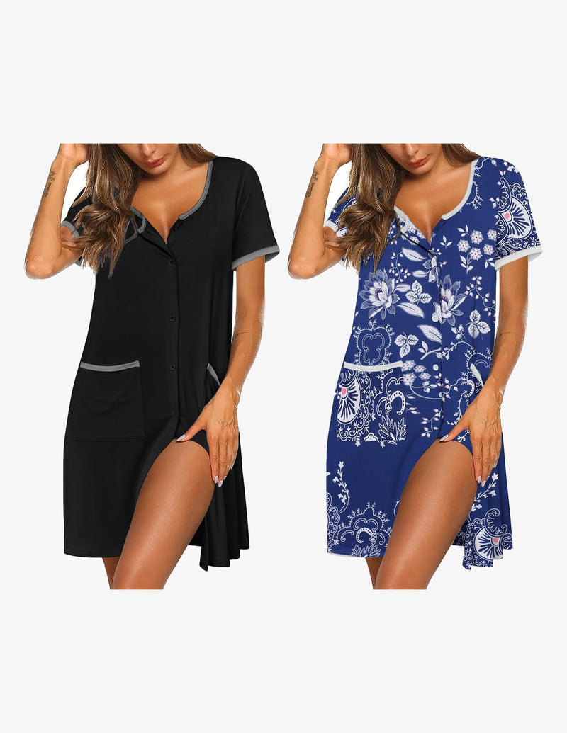 2 Pack Button Down Sleep Shirts Dress