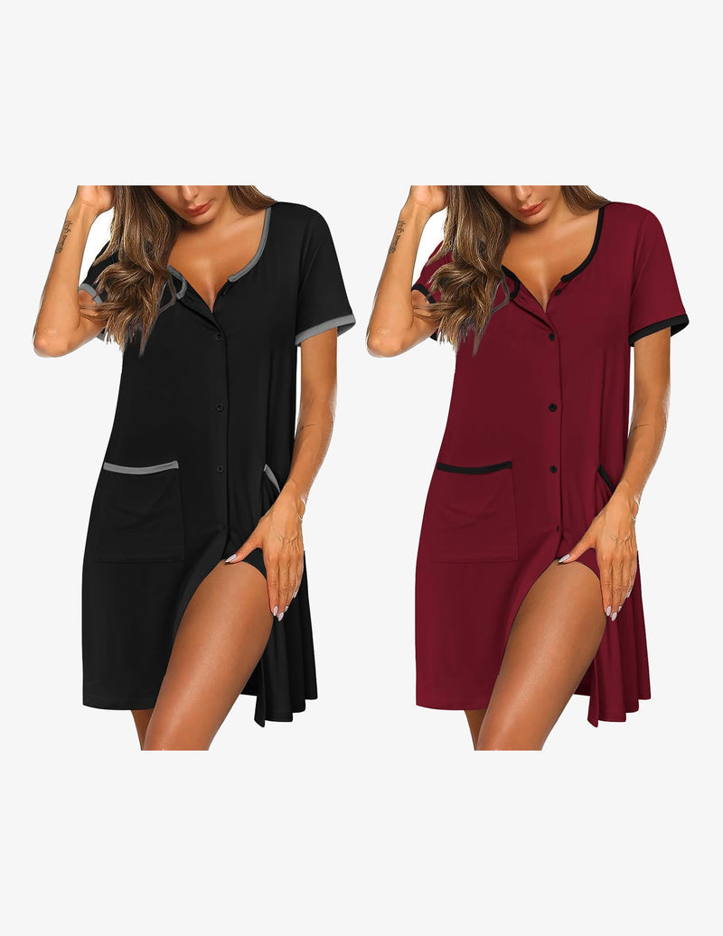 2 Pack Button Down Sleep Shirts Dress