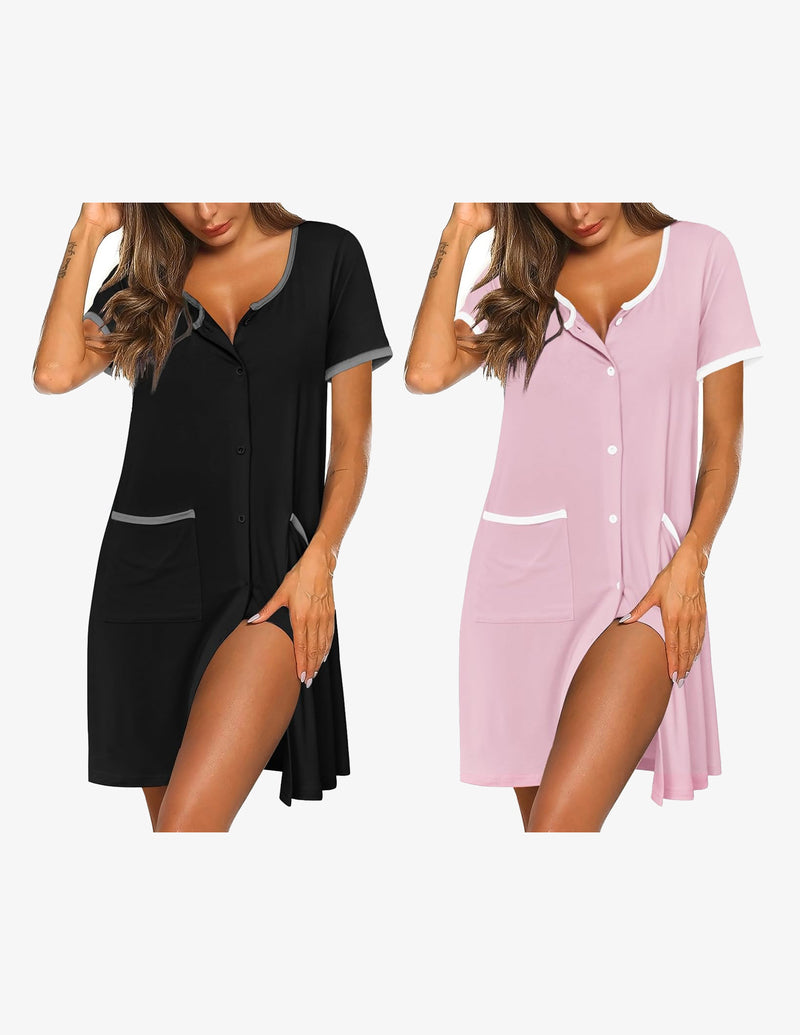 2 Pack Button Down Sleep Shirts Dress