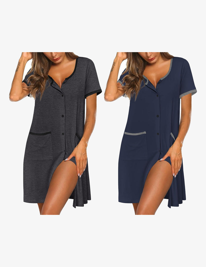 2 Pack Button Down Sleep Shirts Dress