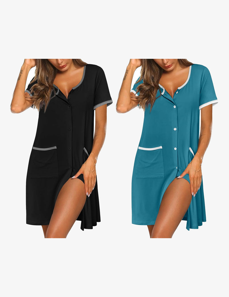 2 Pack Button Down Sleep Shirts Dress