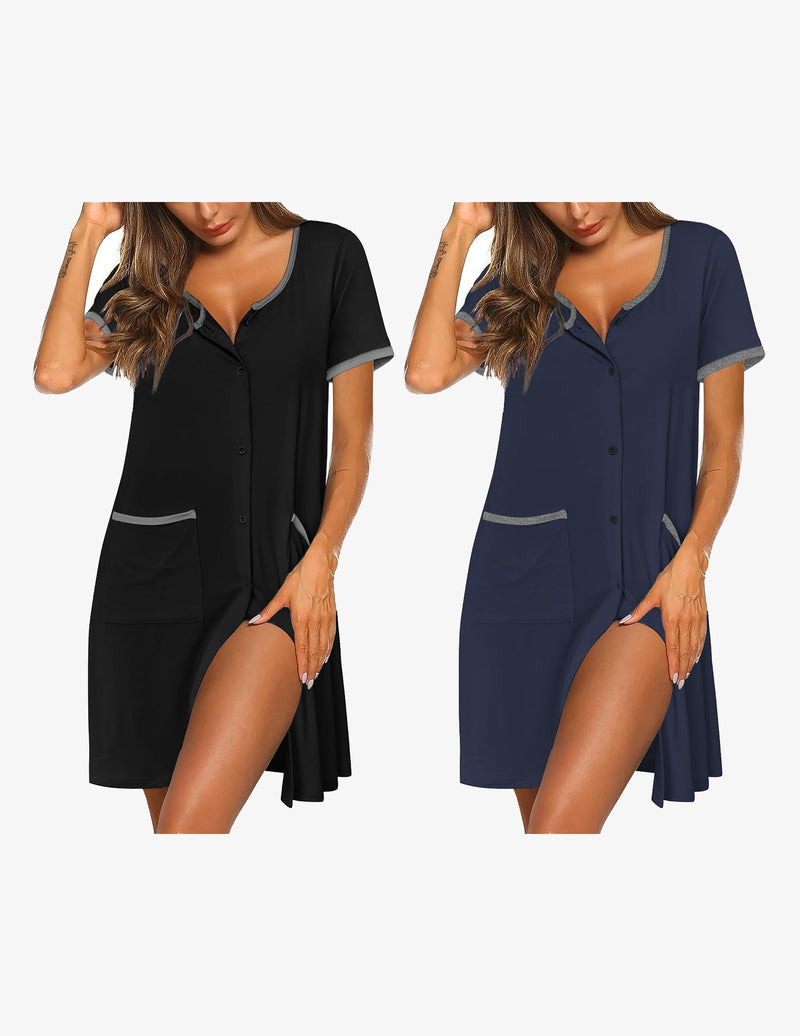 2 Pack Button Down Sleep Shirts Dress