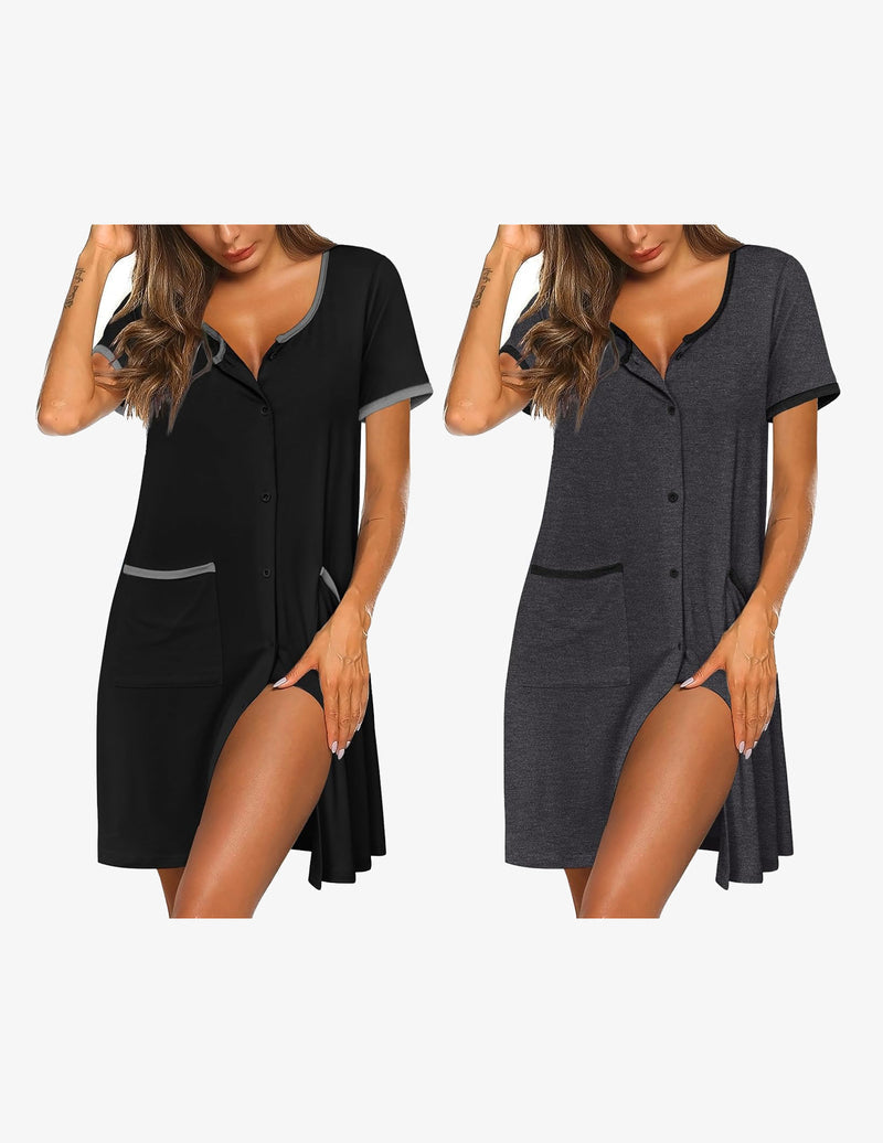 2 Pack Button Down Sleep Shirts Dress