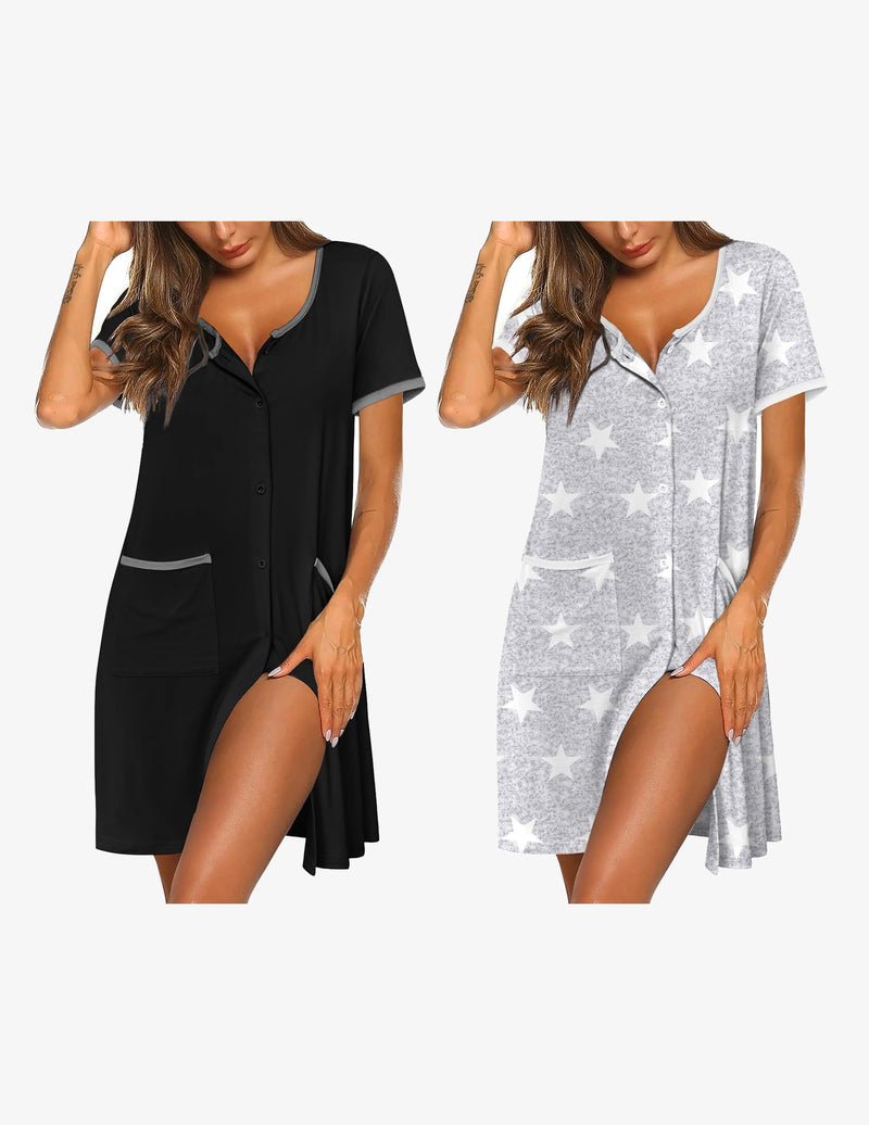 2 Pack Button Down Sleep Shirts Dress