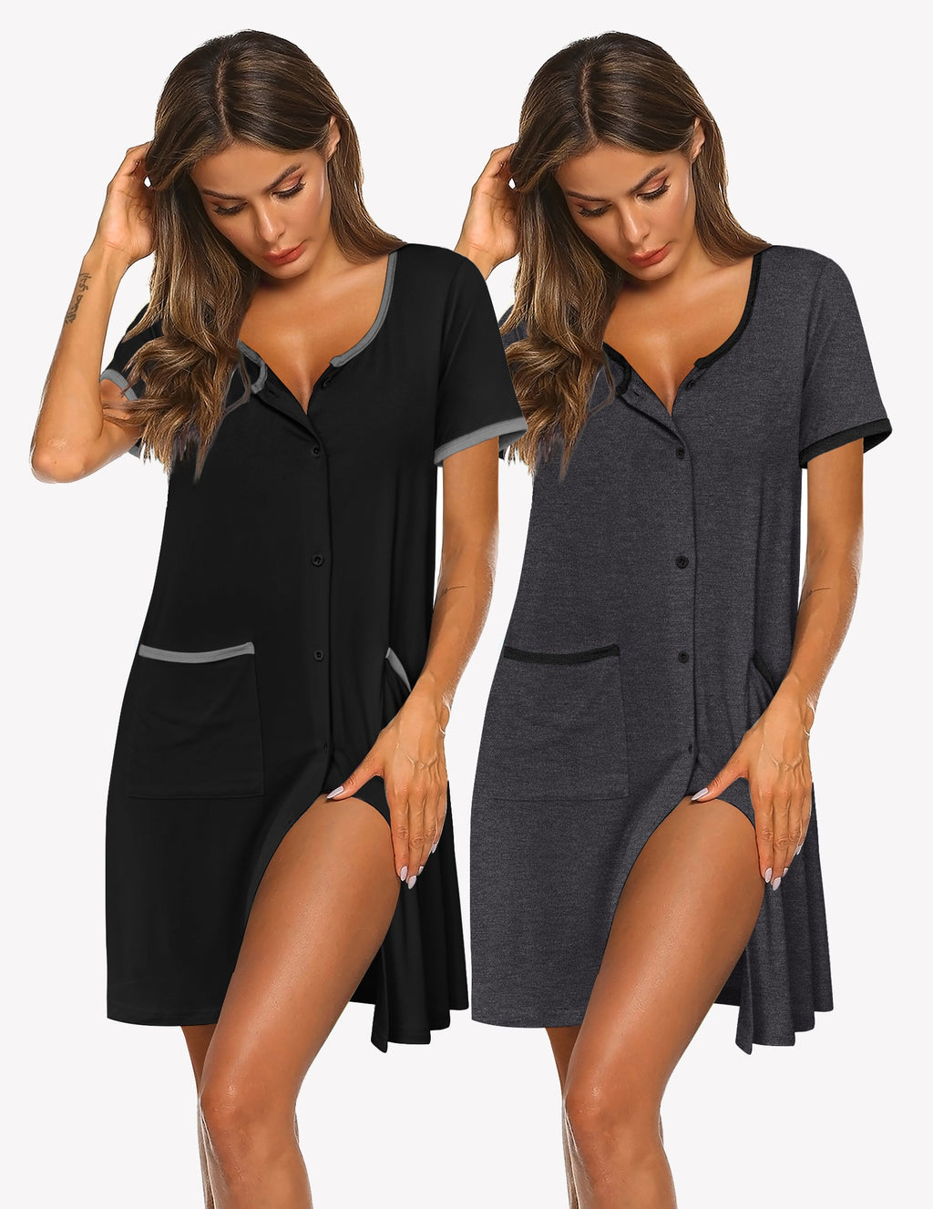 2 Pack Button Down Sleep Shirts Dress