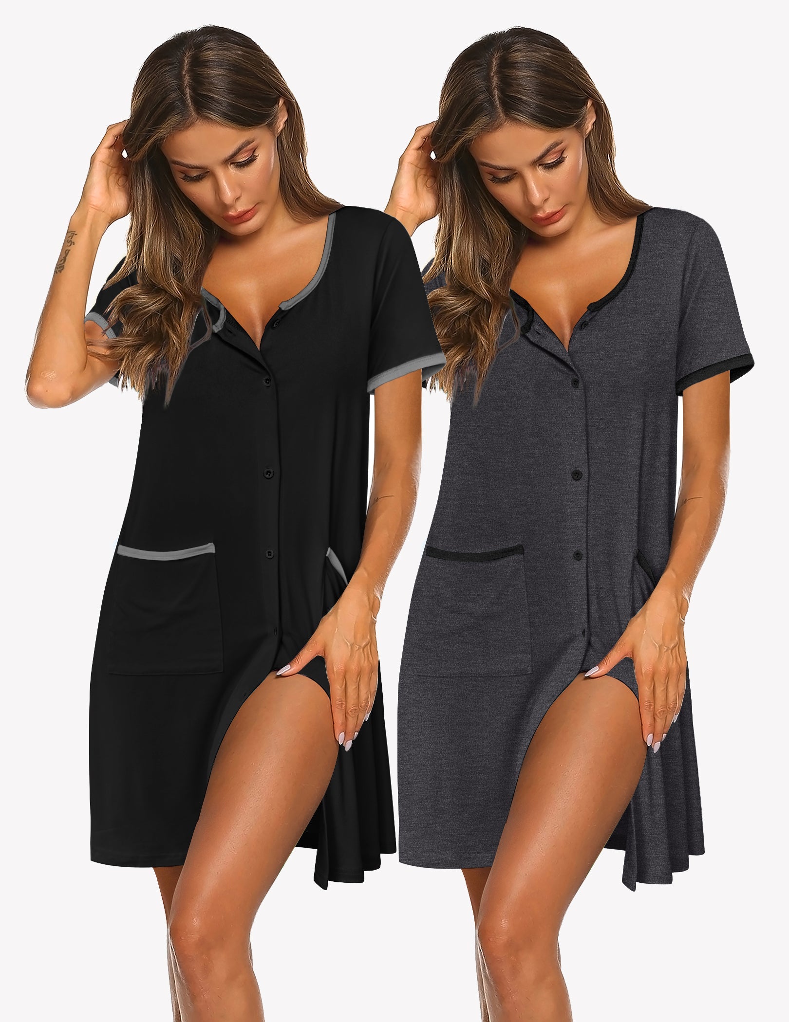 2 Pack Button Down Sleep Shirts Dress