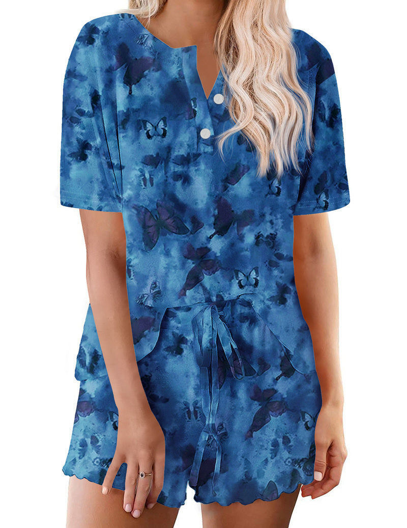 Tie Dye Pajamas Set for Women Short Sleeve Lounge Set
