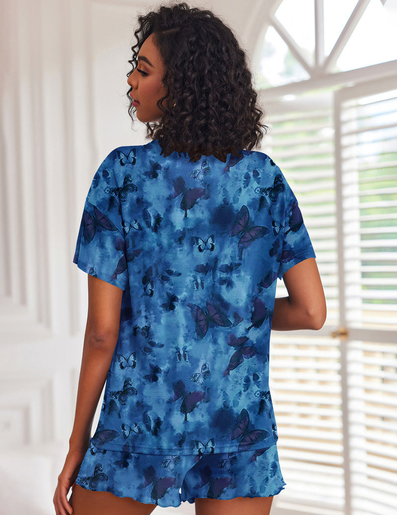 Tie Dye Pajamas Set for Women Short Sleeve Lounge Set