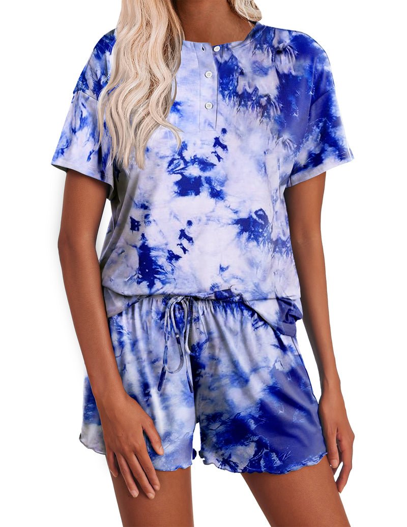 Tie Dye Pajamas Set for Women Short Sleeve Lounge Set
