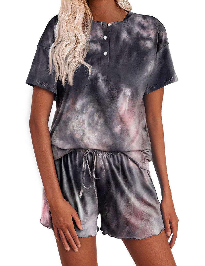 Tie Dye Pajamas Set for Women Short Sleeve Lounge Set
