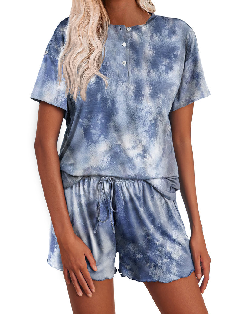 Tie Dye Pajamas Set for Women Short Sleeve Lounge Set
