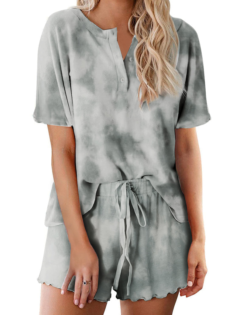 Tie Dye Pajamas Set for Women Short Sleeve Lounge Set